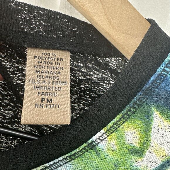 I.E. Relaxed Petites Y2K Paisley Boho Semi-Sheer Stretch Top Womens Size PM - Picture 6 of 7